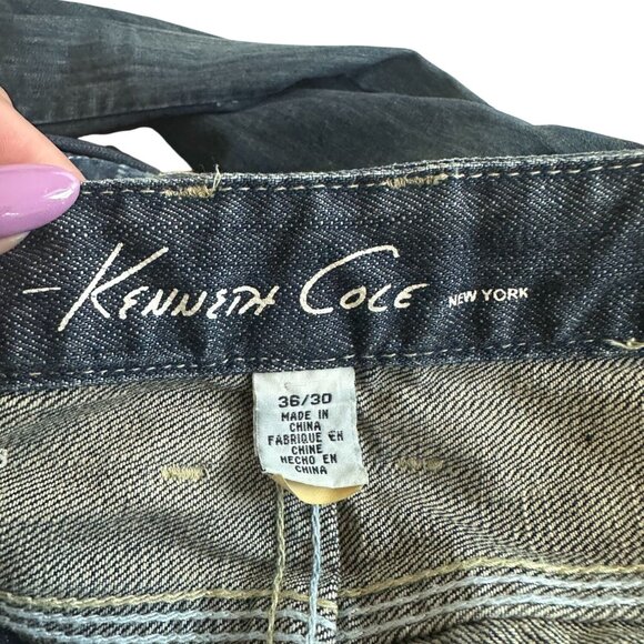 KENNETH COLE Dark Wash Distressed Straight Leg Jeans Size 36 X 30 - Picture 14 of 15